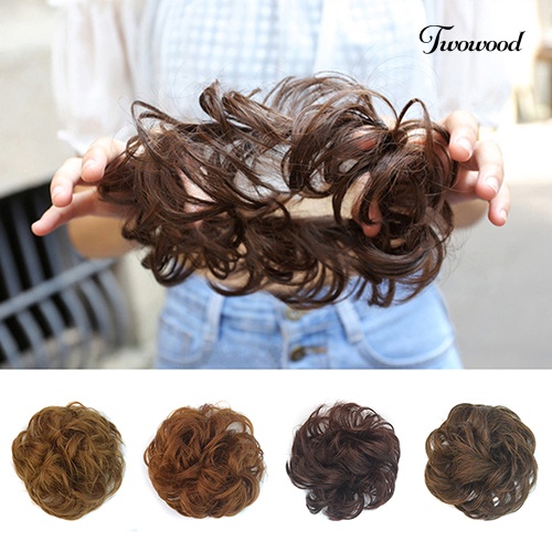 Twowood Wanita Messy Wavy Hair Bun Extension Ikat Rambut Elastis Sopak Wig Rambut Ring