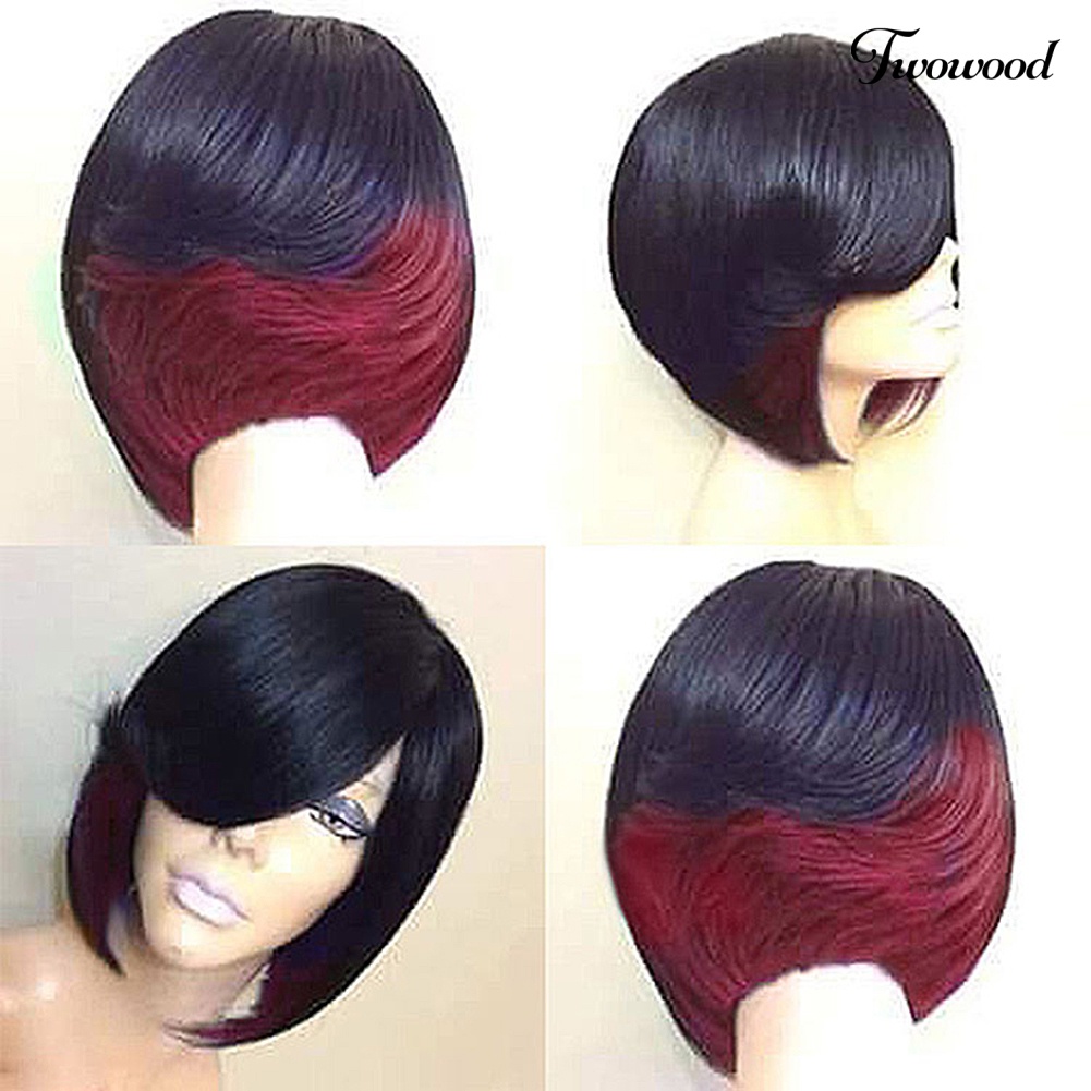 Twowood Ladies Realistis Dua Warna Pendek Lurus Wig Wanita Pesta Cosplay Sopak