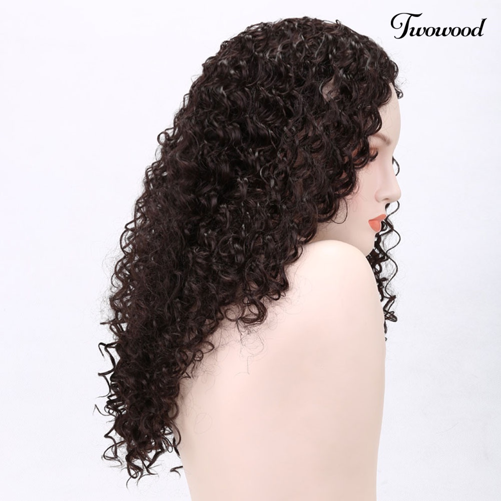 Twowood Wanita Fashion Afrika Keriting Bergelombang Rambut Pendek Suhu Tinggi Serat Wig Sopak