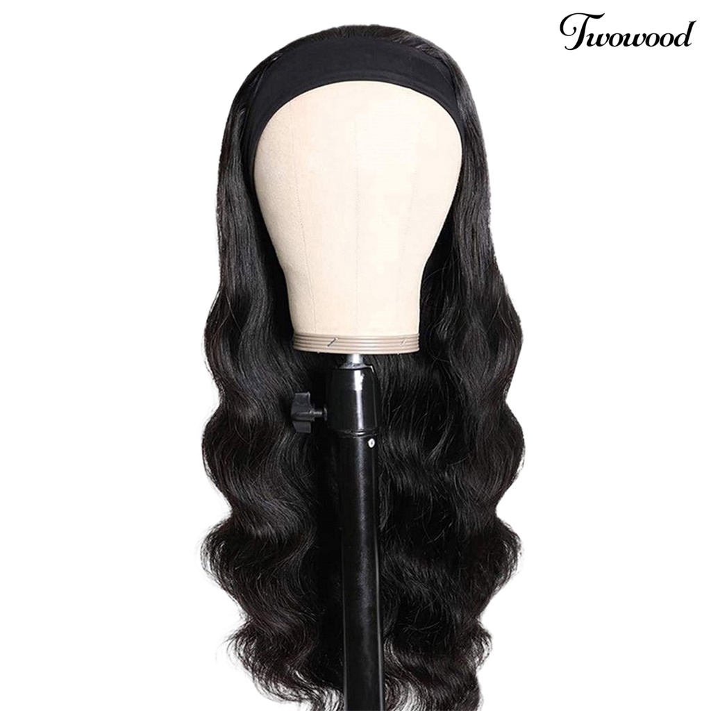 Twowood Wig Pengerjaan Bagus Tipis Serat Suhu Tinggi Wanita Panjang Gelombang Besar Bando Hairpieces Untuk Club