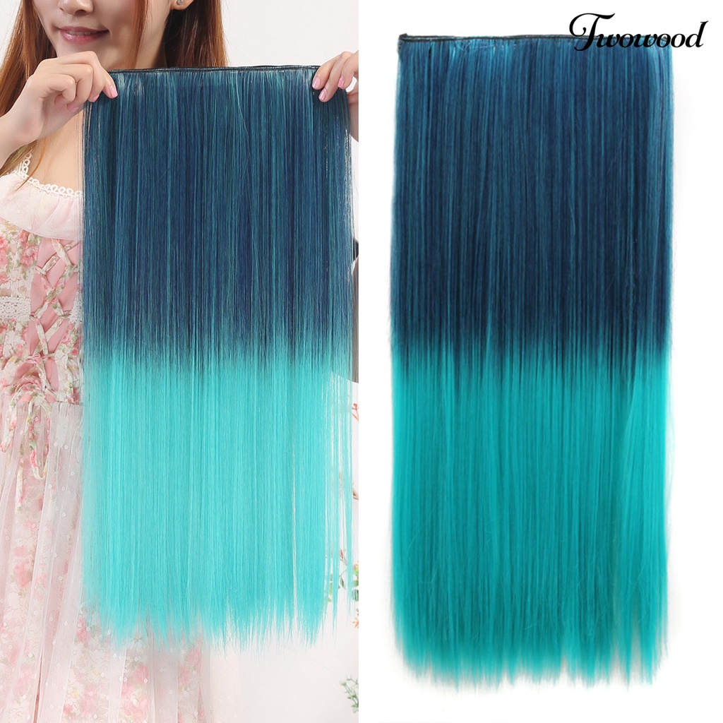 Twowood Klip Wig Tahan Panas Warna Ombre Ultra Panjang Ekstensi Sopak Lurus Serat Suhu Tinggi Rambut Palsu Untuk Perempuan