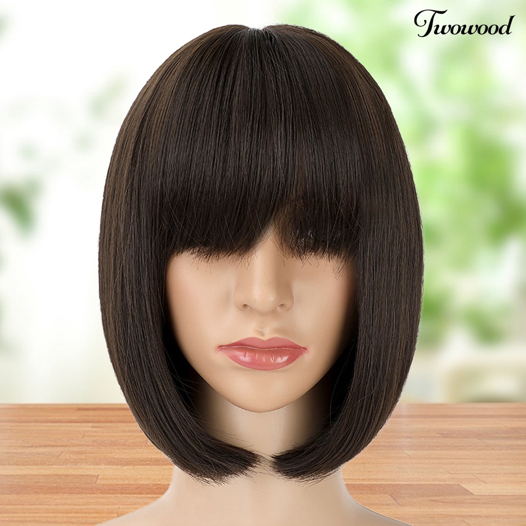 Twowood Head Wig Mudah Dibongkar Pasang Bergaya Berbulu Trendi Full-cover Kosmetik Aksesori Suhu Tinggi Sutra Panjang Bahu Wig Rambut Pendek Untuk Lady