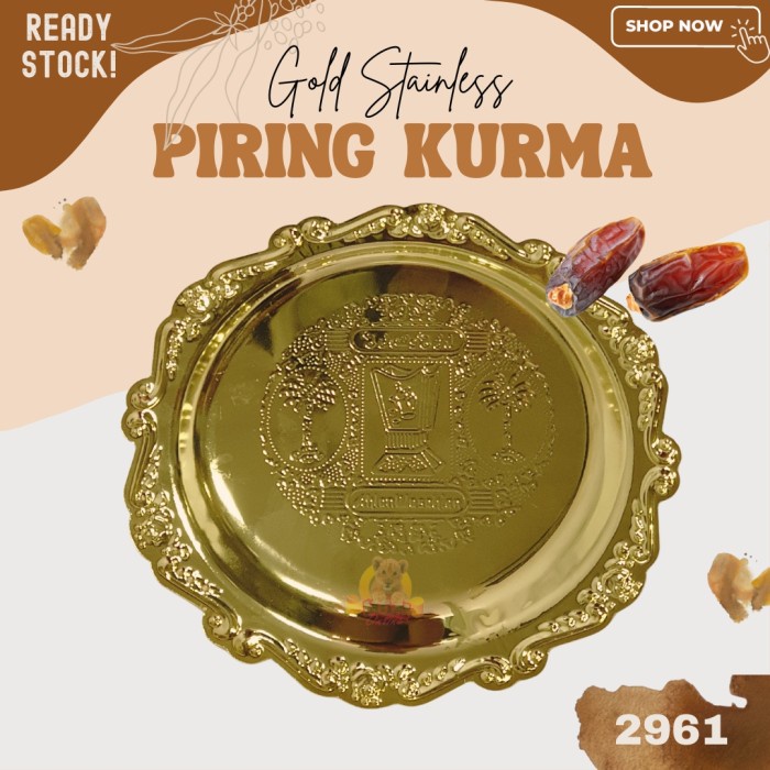Piring Buah kurma Stainless Emas kue permen Gold Small classic 15cm