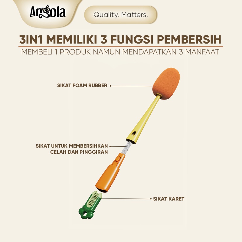 Angola Sikat Pembersih Botol Wortel D96 Alat Pembersih Botol/Gelas/Cangkir/Botol Bayi/Mug Multifungsi 3in1