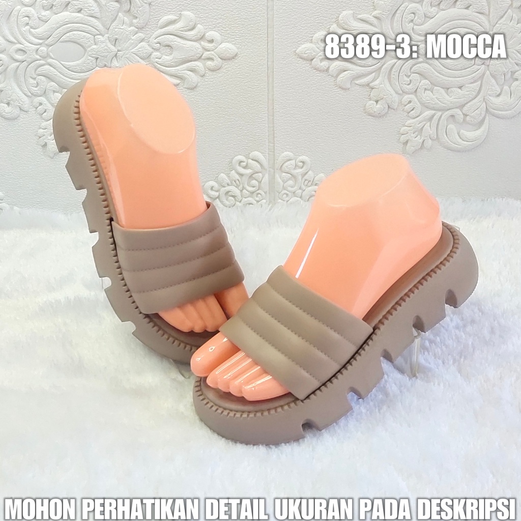 Sendal Selop Perempuan 8389 3 Sandal Wanita Model Terbaru Motif Garis AntiAir SDLWW