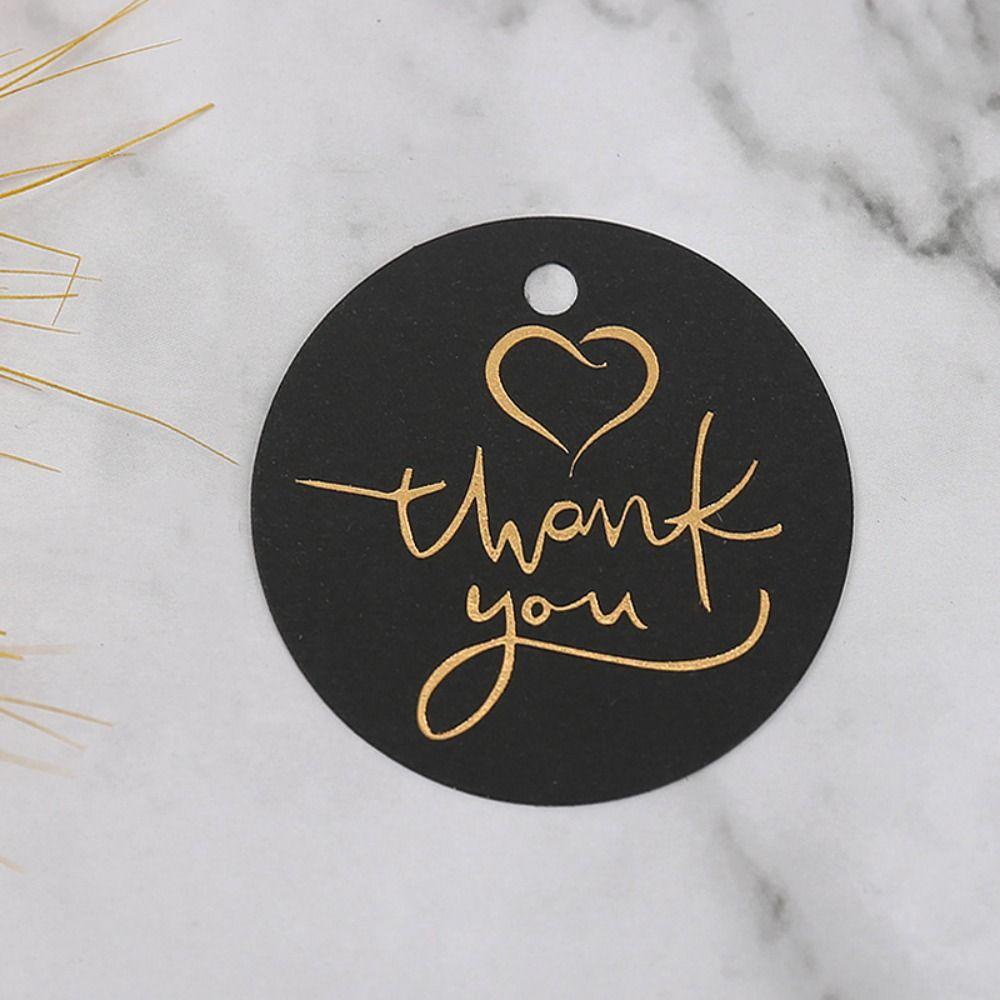 【 ELEGANT 】 Kartu Ucapan Terima Kasih 100Pcs Foil Emas Gantung Untuk Pesta Ulang Tahun Pernikahan Label Hitam