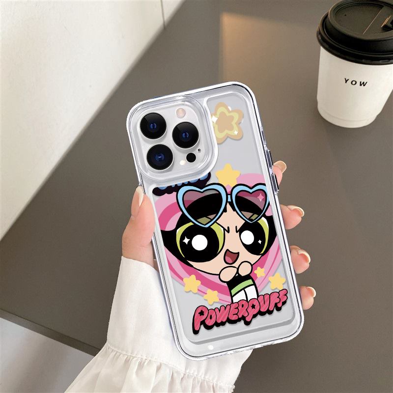 The Powerpuff Gadis Kartun Mewah Transparan Cover Pelindung Untuk Iphone14 13 12 11 Pro Max Plus Mini Case Untuk iPhone X XS Max XR Shockproof Soft Bumper Belakang Keras