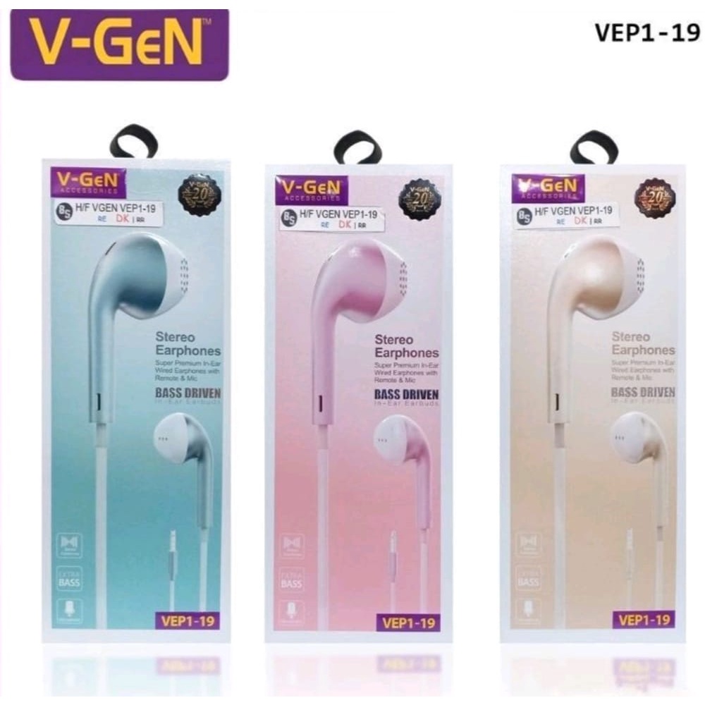 (Original&Bergaransi) Headset V-Gen VEP1-19 Extra Bass  / Handsfree V-gen VEP1-19 / Earphone Vgen VE