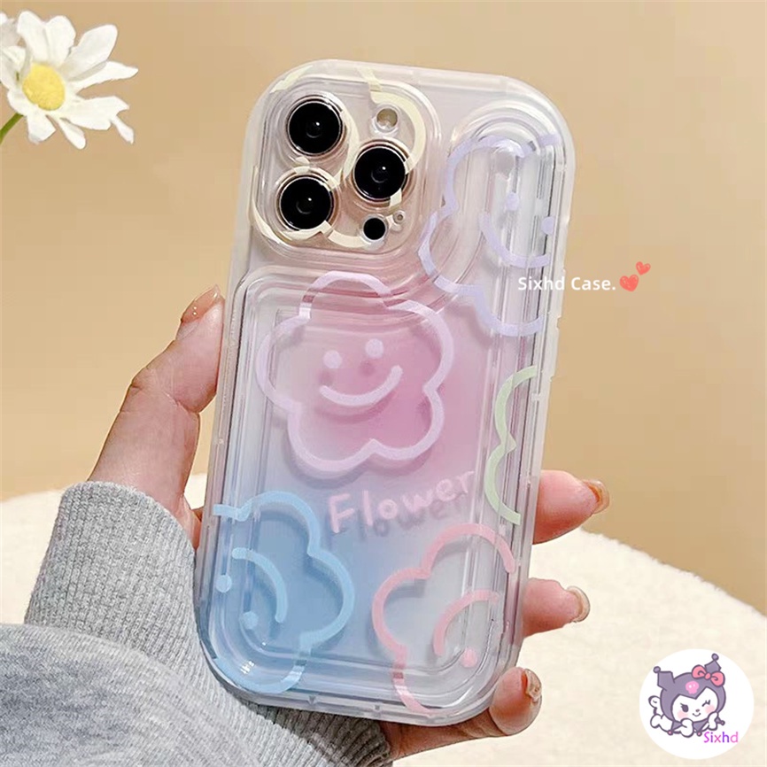 IPHONE Kompatibel Untuk Iphone14 13 12 11 Pro Max SE2020 X Xr Xs Max8 7 6 6s Plus Ins Bunga Smile Face Dengan Bracket Phone Case Soft TPU Protection Cover