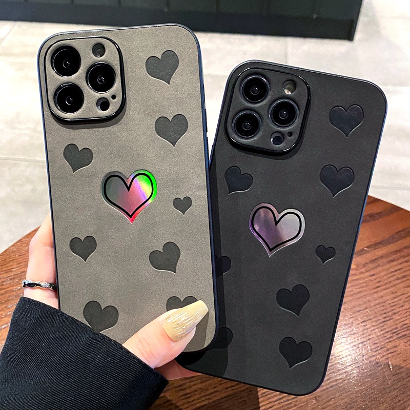 IPHONE Casing Ponsel Kulit Motif Love Laser Mewah Untuk Iphone12 13 11 14 Pro MAX X XR XS Max7 8 14 Plus Bumper Cases Cover Shockproof Cover