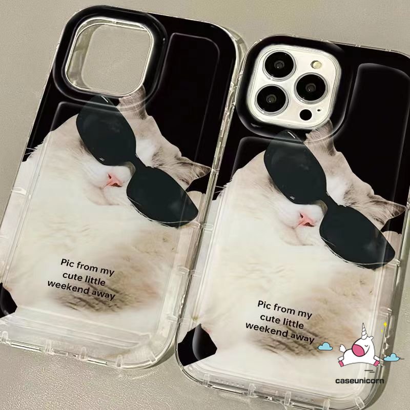 IPHONE Fashion Kartun Ponsel Case Kompatibel Untuk Iphone7 8 6S 6plus13 11 XR 12 14 Pro MAX X XS MAX Kisi Tidak Teratur Memakai Sunglasse Keren Kucing Anjing Pasangan Airbag Shockproof Soft Case