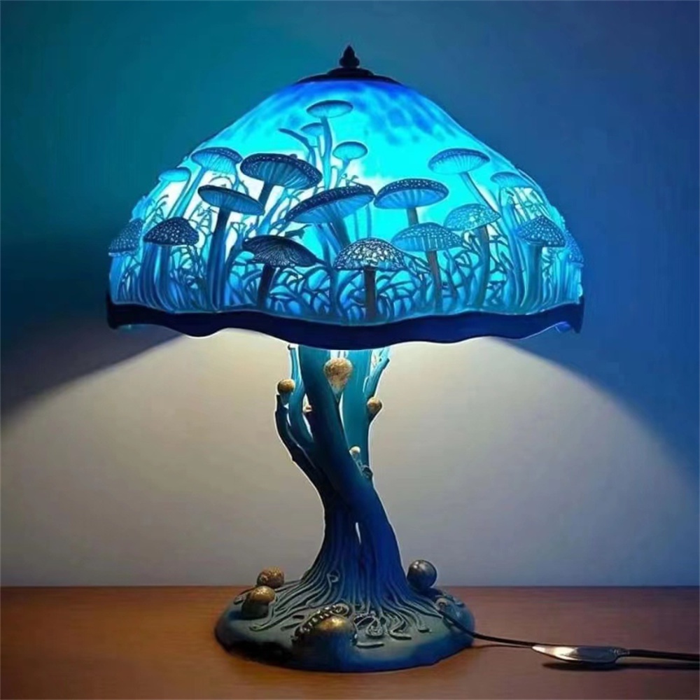 ღ Creative Table Lamp Stained Resin Mushroom Plant Series Colorful Bedroom Decoration Lamp Retro Table Night Lamp Atmosphere Light