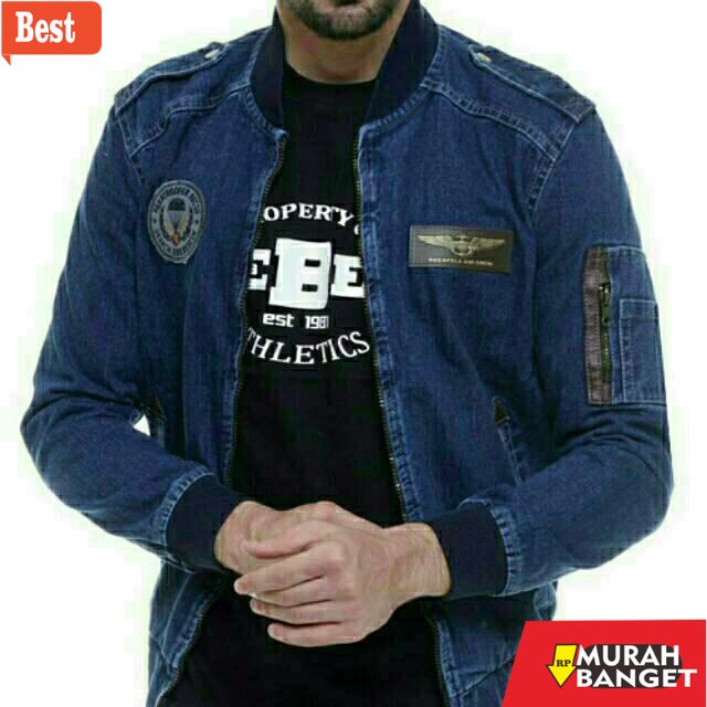 Jaket kulit pria terbaru- JAKET JEANS BOMBER ROCAFELA / JAKET JEANS PRIA BOMBER
