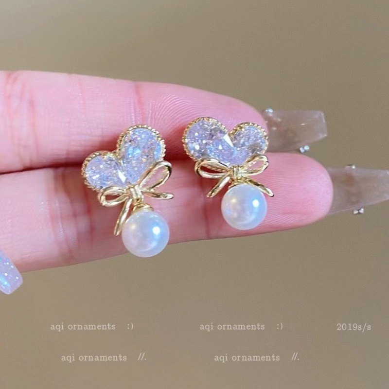 Anting Mutiara Hati Zirkon Gaya Korea Untuk Wanita Vintage Anting Drop Busur Emas Mewah2023Perhiasan Baru