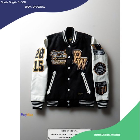 Phillipworks Homecoming Black White Varsity / BuyMax / Phillip Works / Jaket PhillipWorks