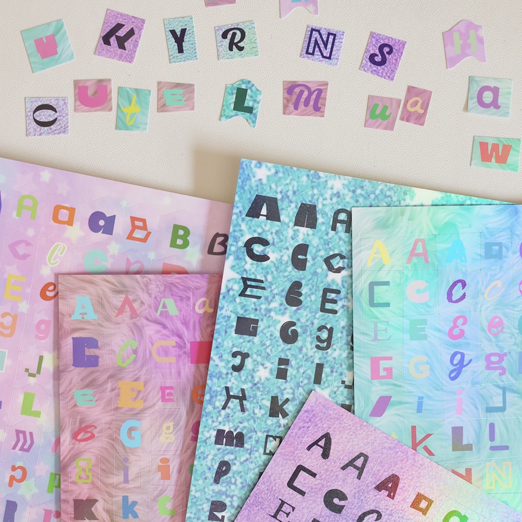 Galicici Original Shaped Die Cut Letter Sticker/ Buku Pegangan Kolase Laser Serbaguna Bahan Dekorasi Foto