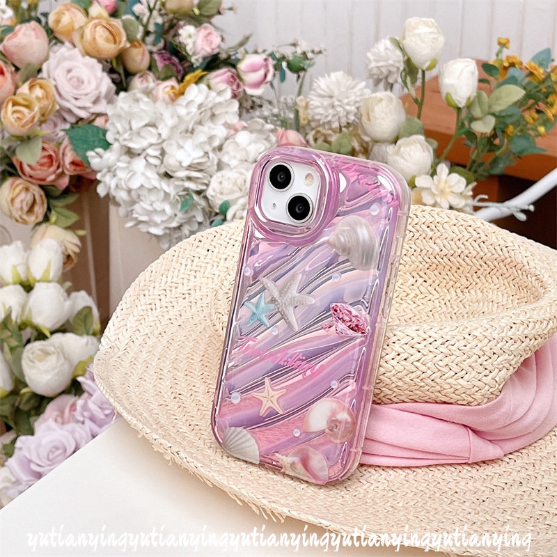 IPHONE Case Kompatibel Untuk Iphone7 8 6 6S Plus 11 13 12 14 Pro MAX 7Plus XR X XS MAX SE 2020 Fantasi Mutiara Shell 3D Stereo Korgasi Kreatif Huruf Sederhanamewah Kartu Laser Soft Cover