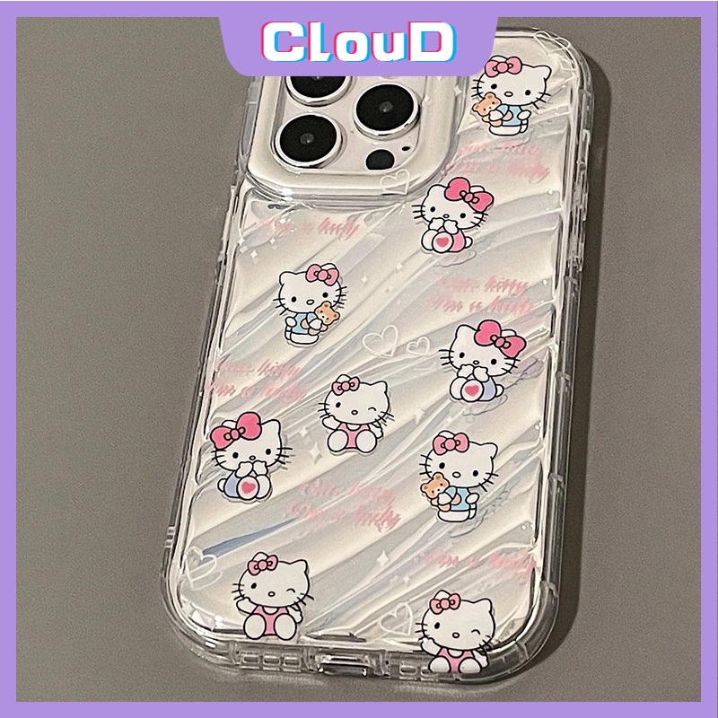 IPHONE Casing Bening Kartu Laser Kompatibel Untuk Iphone7 8 Plus 6 6S 7 8 Plus X XS Max SE 2020xr 11 12 13 14 Pro Max 3D Stereo Corrugation Doodle Kartun Lucu Hello Kitty Pattern Cover