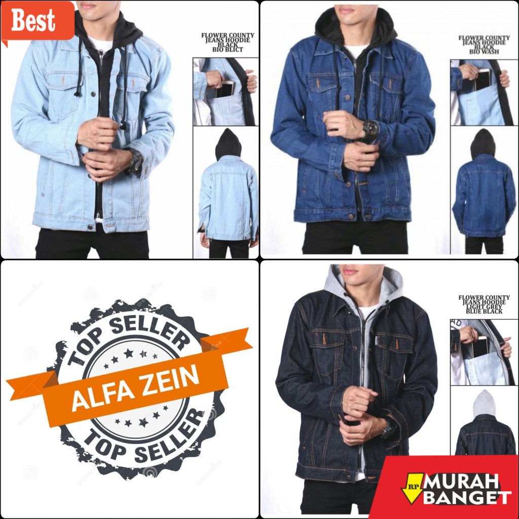Jaket denim pria terbaru- Jaket Jeans Denim Hoodie Pria Jaket Ariel Cowok Jumbo Oversize Premium Qua