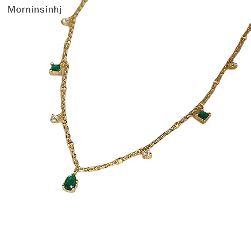 Mornin Retro Emerald Hias Berlian Imitasi Kalung Perempuan Temperamen Sederhana Indah Rantai Klavikula Perhiasan Hadiah id