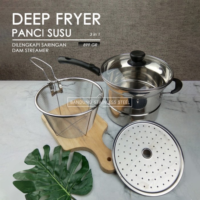 Panci susu deep fryer goreng kukus masak steamer saringan multifungsi 3in1 22cm divastore