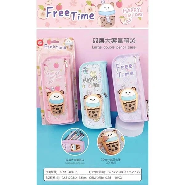 

Kotak pensil BOBA anak perempuan 3D pencil case alat tulis dompet zipper kain resleting lucu aesthetic XPM-2080