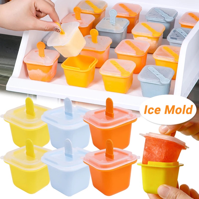 [Unggulan] Cetakan Es Batu Persegi Mini Cetakan Es Krim Silikon Food Grade Dengan Stik Es Loli DIY Minuman Musim Panas Jelly Puding Ice Ball Maker Aksesoris Dapur