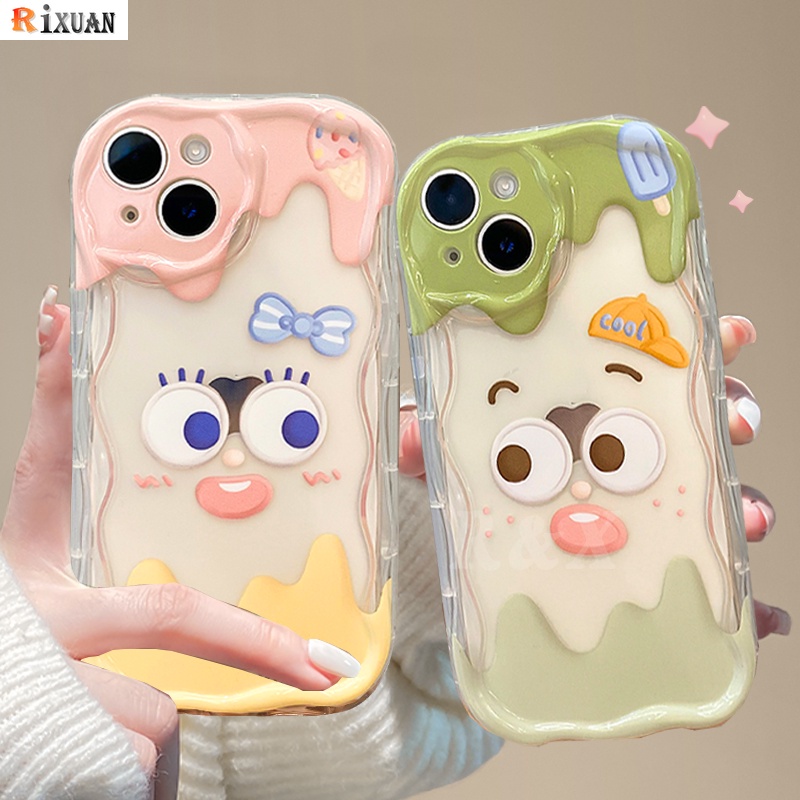 Casing Realme C53 C55 C33 C35 C30s C31 Realme 10 8i 9i 6i 5 7i C15 C25 C21Y C25Y C12 C1 C20 C3 C2 C1 Narzo 50 Wavy Edge Girl and Boy Ice Cream Emoticon Couple Case Cover RIXUAN