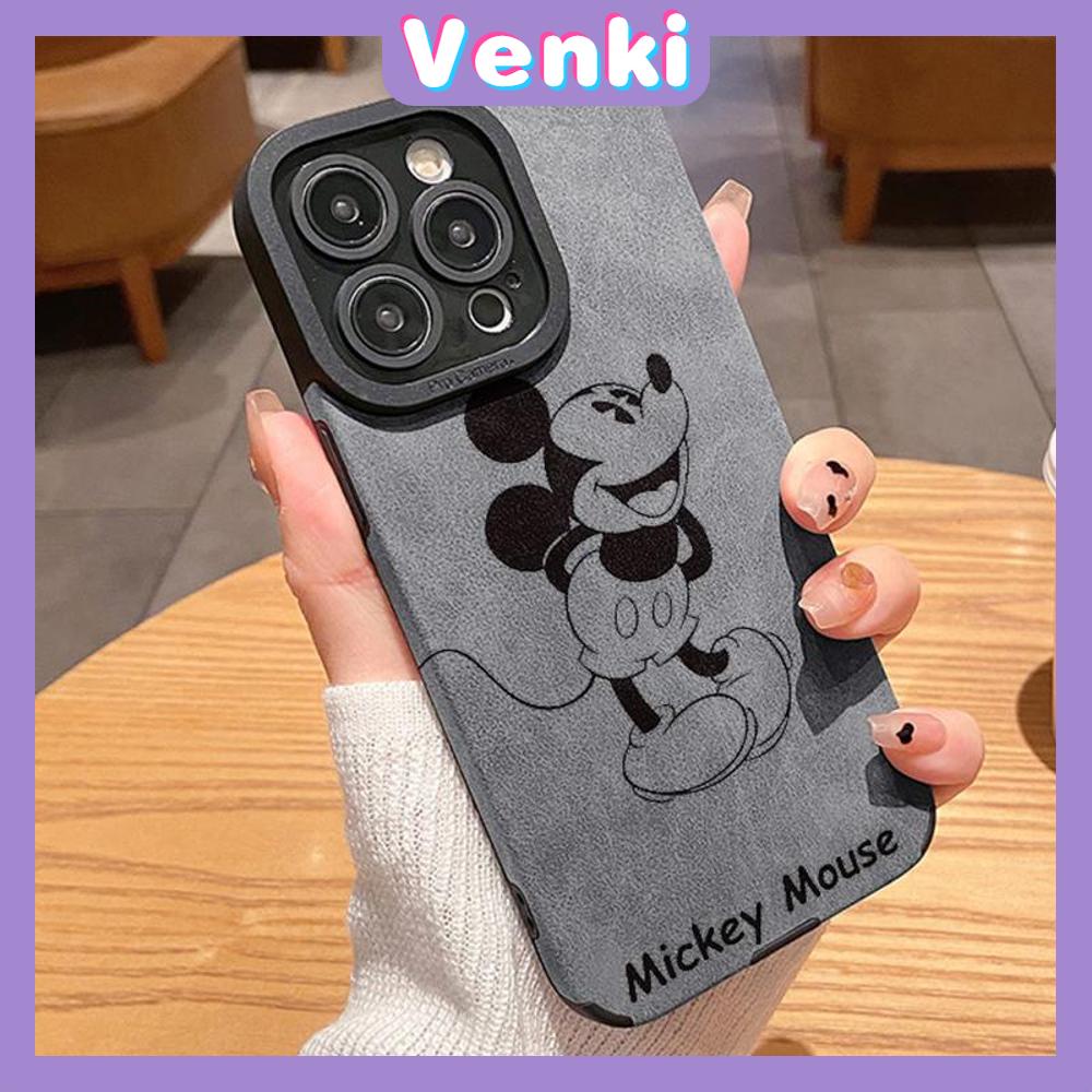 VENKI - Untuk iPhone 11 Case Leather Pupil Suede Case Soft Shockproof Phone Case Camera Simple Cute Cartoon Mouse Kompatibel dengan iPhone 14 13 Pro max 12 Pro max xr xs 7Plus 8Plus