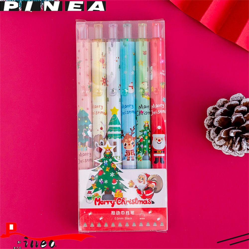 Nanas1 /6 Stik Natal Gel Pen Belajar Kotak Gel Pen Kid's Anak Kartun Perlengkapan Siswa