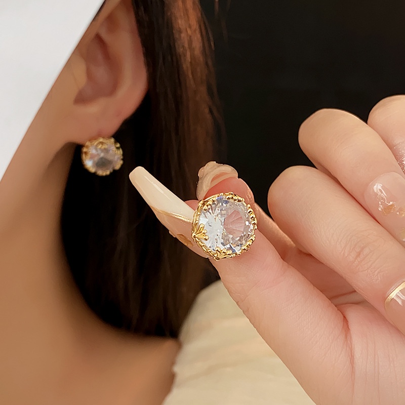 Anting Bulat Berlian Imitasi Fashion Jarum Silver Anting Kecil Dan Serbaguna Untuk Wanita