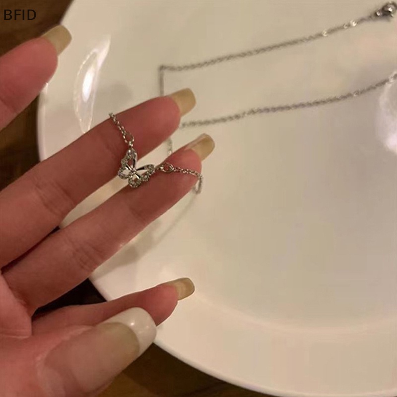 [BFID] Kalung Liontin Kupu-Kupu Yang Indah Kalung Rantai Silver Kristal Elegan Untuk Wanita Perhiasan Aksesoris Hadiah [ID]