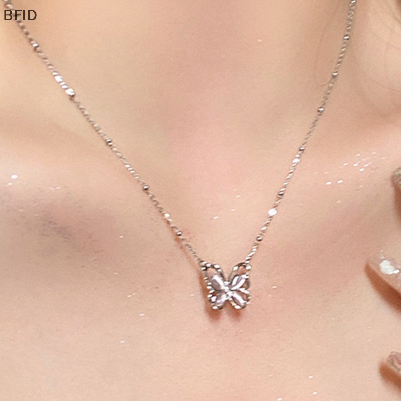 [BFID] Shiny Butterfly Necklace Indah Warna Silver Kristal Berlian Imitasi Liontin Rantai Kalung Untuk Wanita Pesta Pernikahan Perhiasan Hadiah [ID]