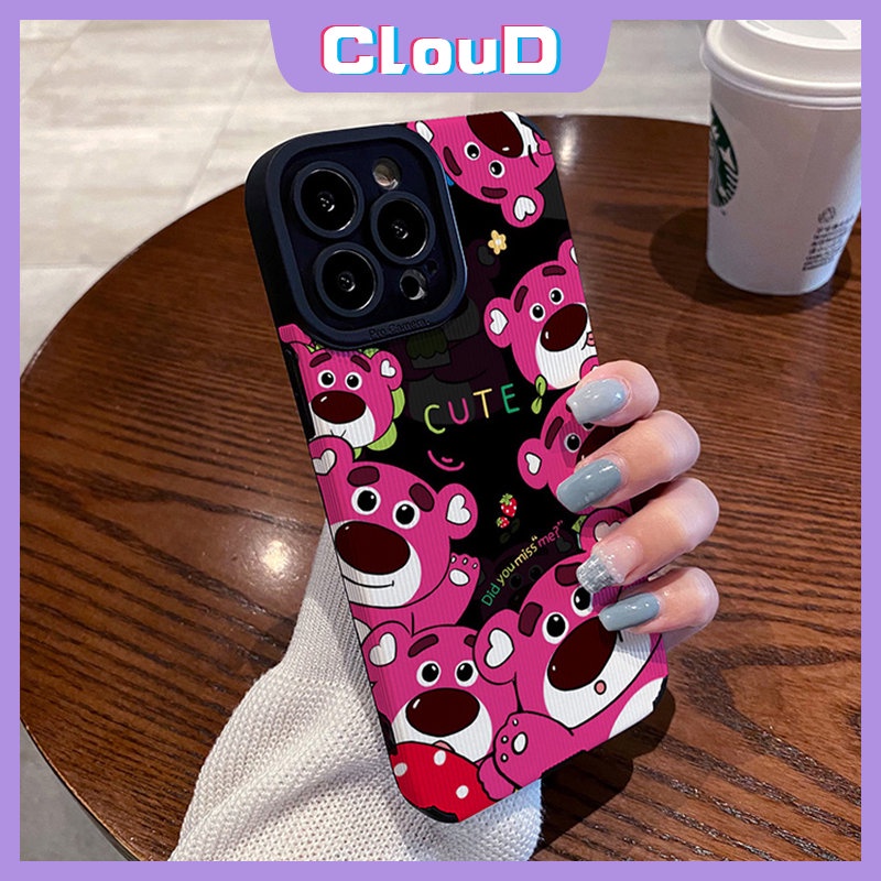 IPHONE Casing Ponsel Tahan Guncangan Tekstur Kulit Mewah Yang Indah Kompatibel Untuk Iphone7 8 Plus12 Pro Max11 13 14 Plus XR X XS MAX Kartun Lucu Manyo Strawberry Bear Cover