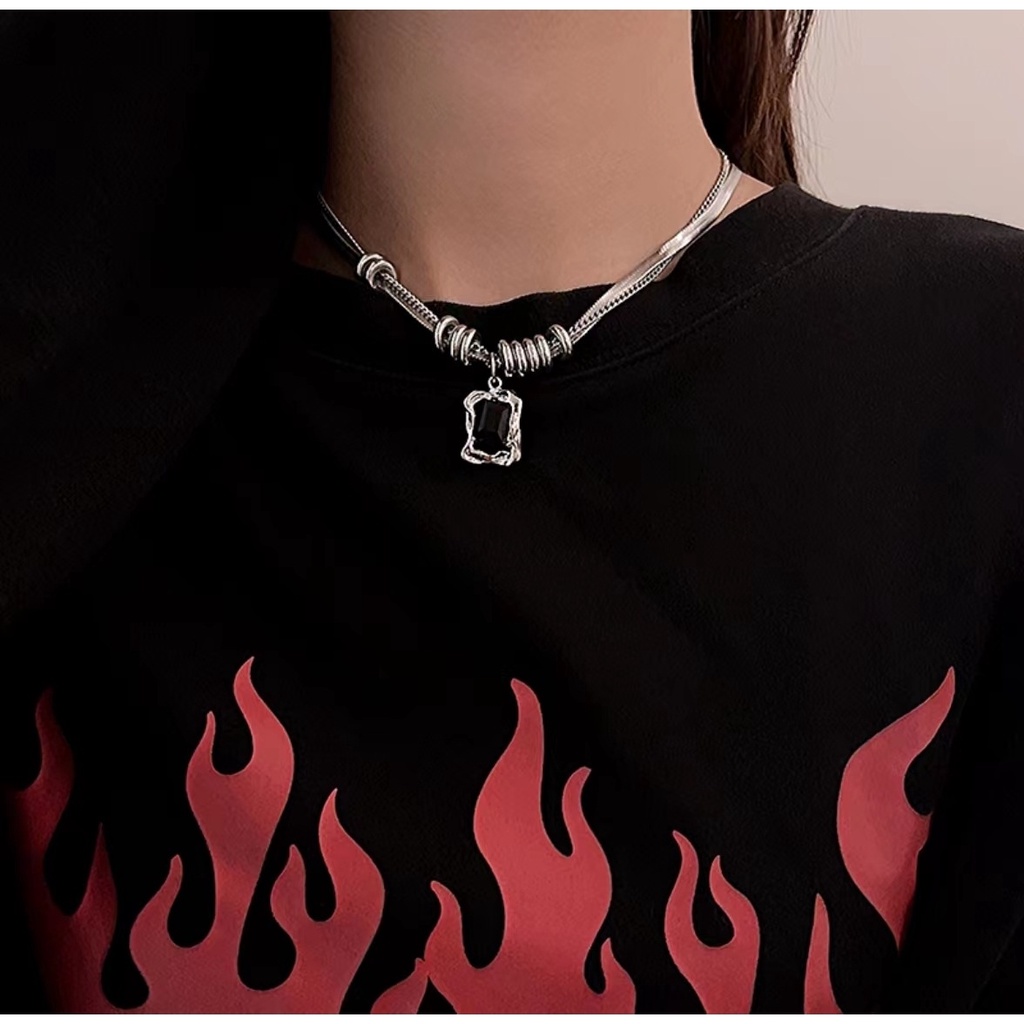 Kalung Sweatshirt Dua Lapis Zirkon Gaya Hip-Hop Trendi Baru Wanita Desain Niche Rantai Klavikula Cahaya