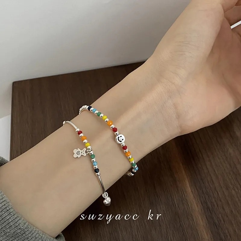 Gelang Manik-Manik Cinta Beruang Smiley Korea Pelangi2023 ins Baru Desain Niche Gelang Manik-Manik Perempuan