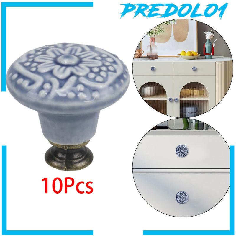 [Predolo1] 10buah Knob Laci Keramik Handle Chic Bulat Motif Bunga Timbul 34mm Tombol Meja Rias Tombol Pintu Untuk Lemari Laci Lemari Lemari Closet