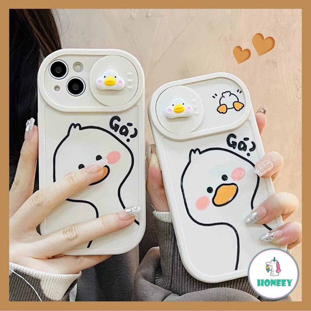 IPHONE Korea 3D Kartun Jendela Geser Pelindung Lensa Ponsel Case Untuk Iphone14 13 12 11 Pro Max X XR Bebek Lucu Silikon Lembut Shockproof Soft Cover