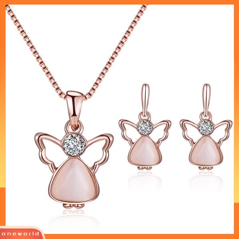 [ONR] Sayap Malaikat Set Perhiasan Kalung Anting Dua Potong Set Baru