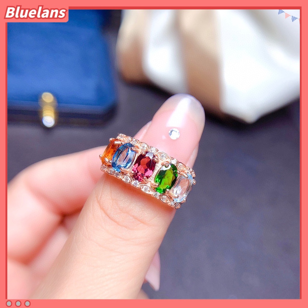 [BLS] Imitasi natural multi-treasure crystal ring Cincin Voli Wanita Dengan Variasi Warna Harta Cincin Terbuka