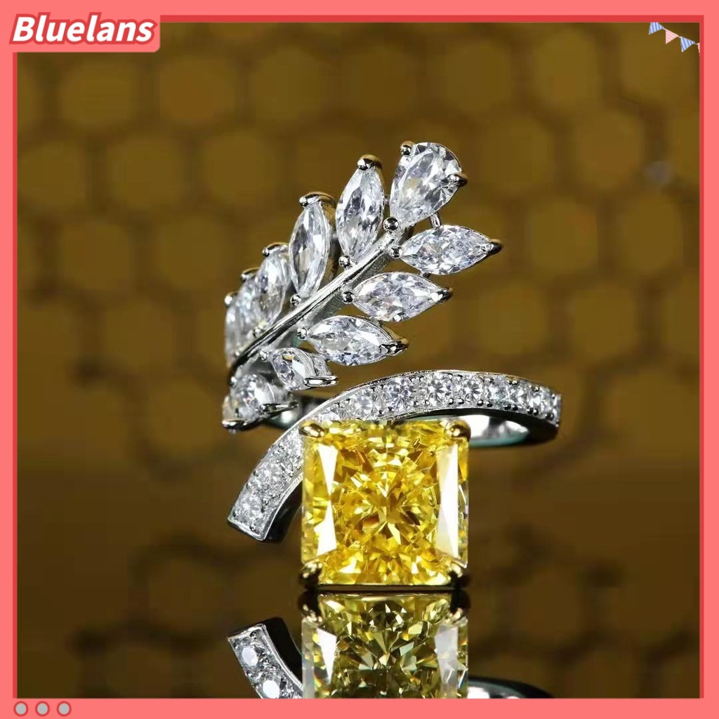 [BLS] Cincin Jari Telunjuk Berlian Kuning Yang Modis Dan Dipersonalisasi Bercahaya Es Bunga Potong Cincin Berlian Ceruk Wanita high-end Perhiasan