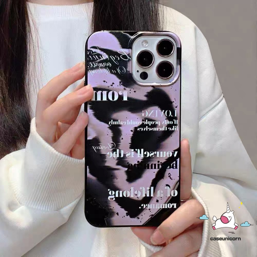 IPHONE Fashion Simple Contort Grey Letter Case Kompatibel Untuk Iphone7 8 Plus XR X11 13 14 12 Pro Max XS Max SE 2020kilap Maju Ungu Aurora Inggris Pasangan Lembut Silicon Phone Case