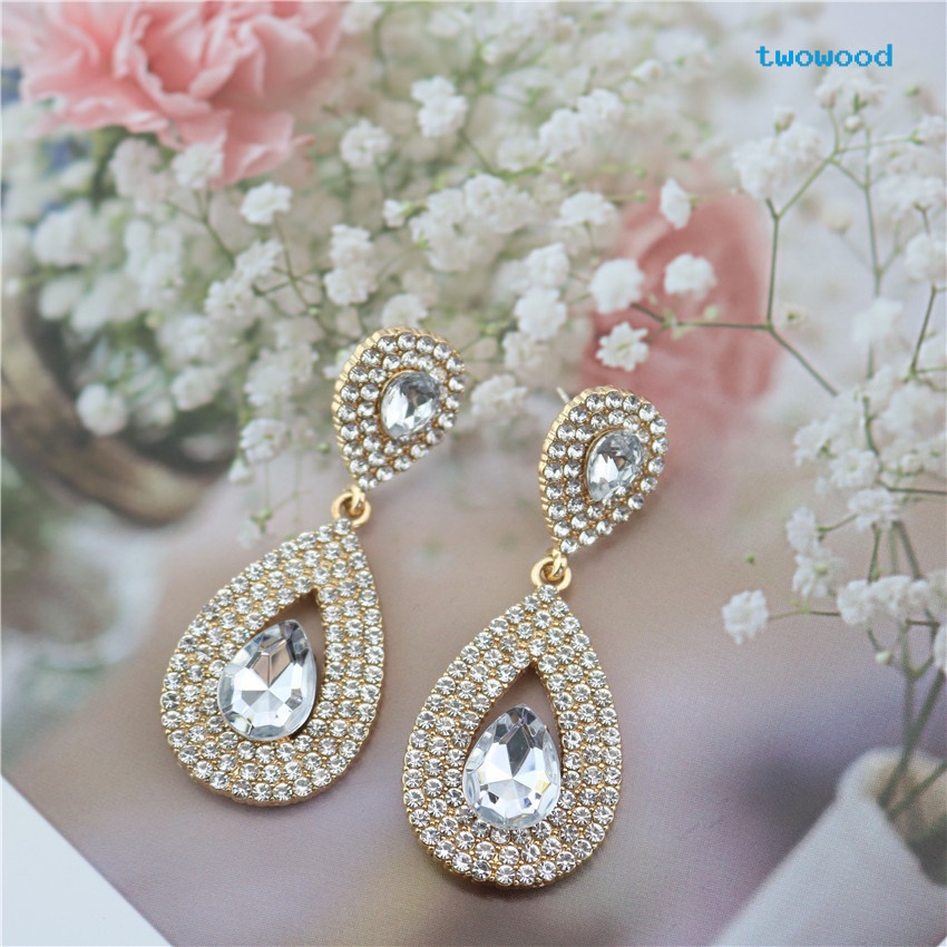 Twowood Diamond-Terukir Cakar Rantai drop-shaped earrings Wanita Anting Serbaguna Eropa Dan Amerika Berlebihan stud earrings