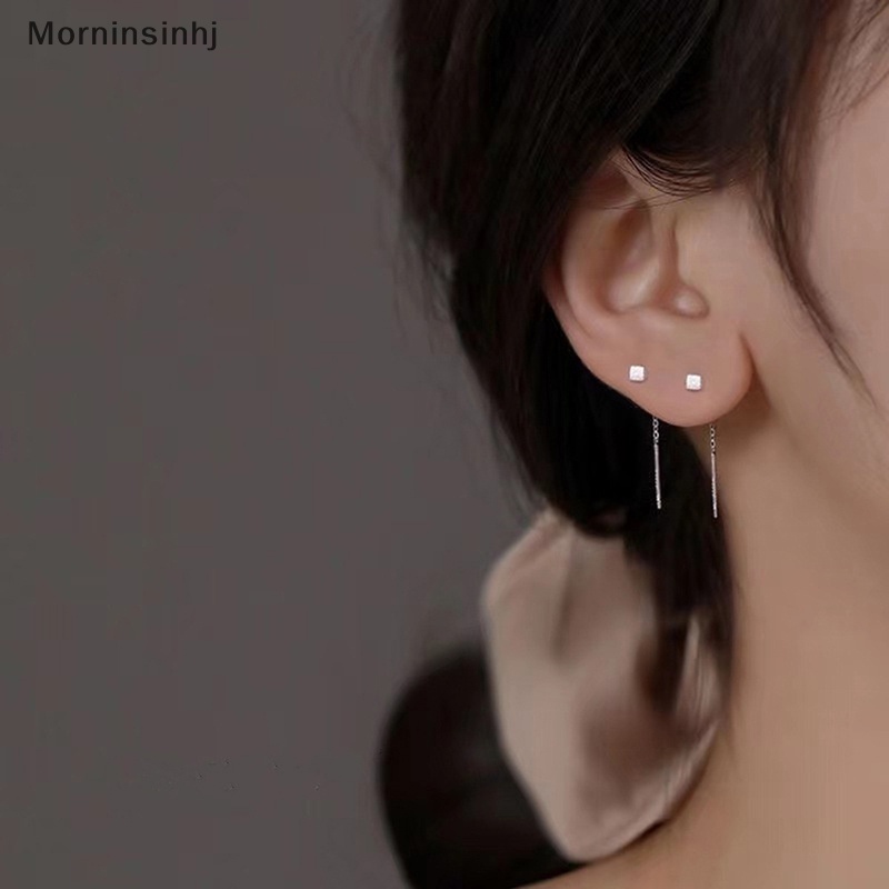 Mornin Gaya Sederhana Rantai Kotak Rumbai Drop Anting Untuk Wanita Panjang Menjuntai Earring Line Aksesoris Tipis Mini Perhiasan Telinga Trendi id