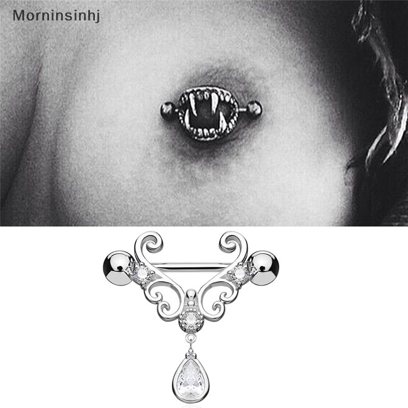 Mornin 14G Stainless Steel Zirkon Kristal Bar Barbel Nipple Cincin Tubuh Perhiasan id