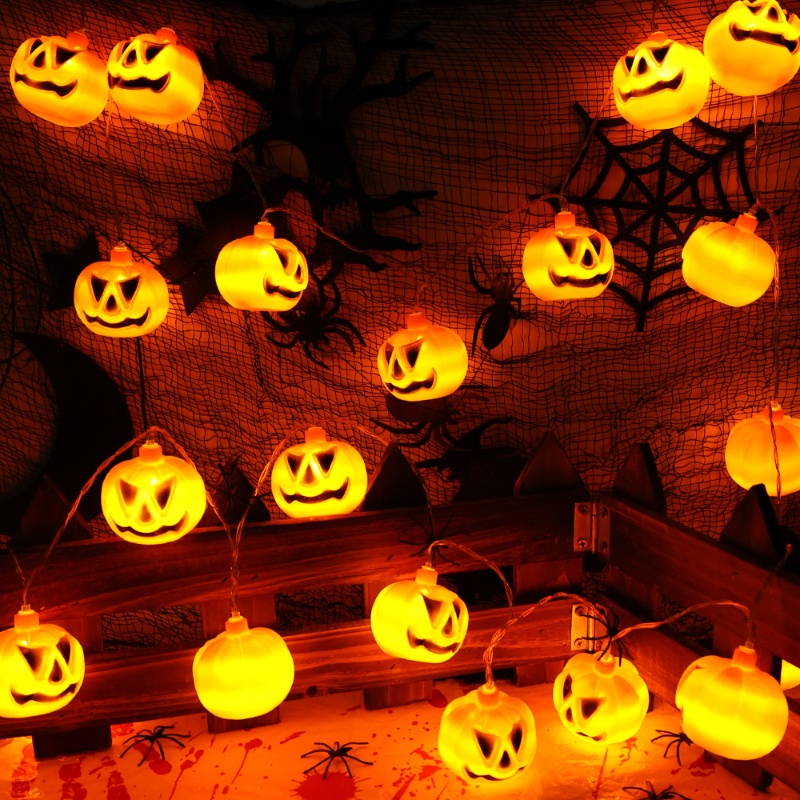 Classic Halloween Pumpkin Light String with Battery Box/ DIY Ditekuk Kawat Tembaga Garland Lamp/ Pesta Paskah Hias Horor Lampu Ambient