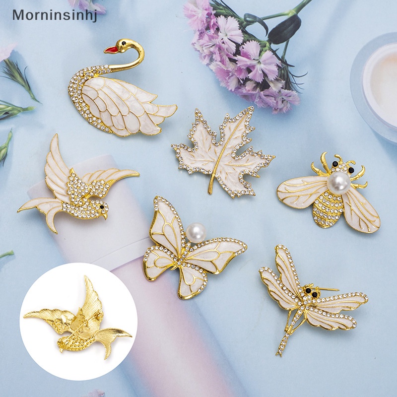 Mornin Seri Hewan Swan Bros Mutiara Kupu-Kupu Bros Untuk Wanita Aksesoris Pakaian Serbaguna Maple Bee Capung Korsase Ornamen id