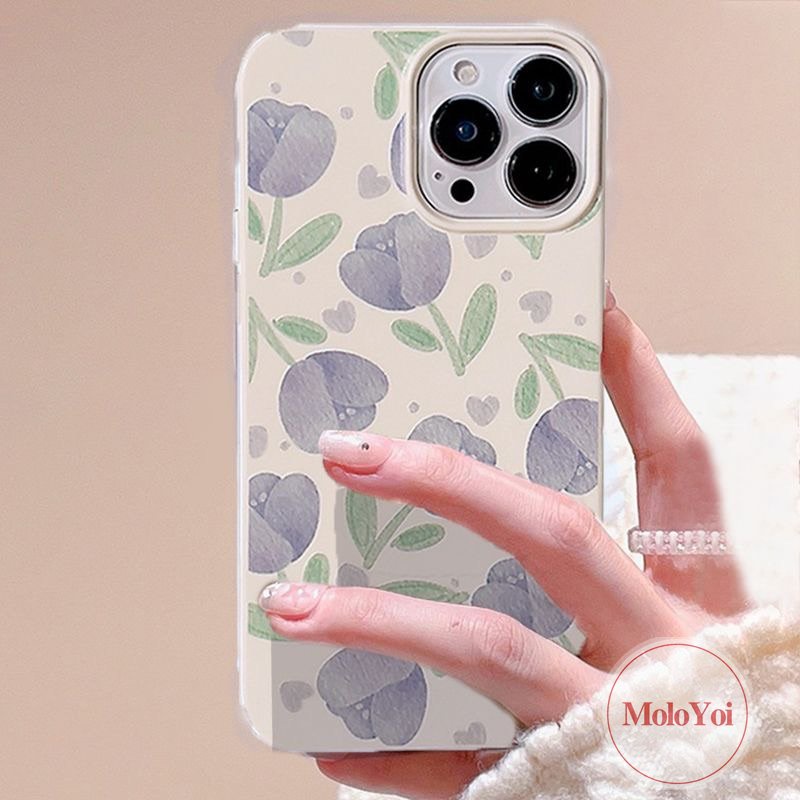 Musim Panas Lukisan Minyak Tulip Halus Shockproof Case Kompatibel Untuk IPhone 7Plus 11 13 14 12 Pro Max 7Plus XR XS X Max SE 2020lembut INS Fashion Gaya Korea Glossy Phone Cover