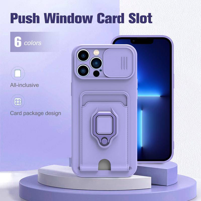 Case Pelindung Kamera Slide Silikon Cair Untuk Redmi Note10 12 8 Pro 10S 10T Magnetic Ring Card Holder Cover Untuk Xiaomi mi Poco X5 Pro M5S