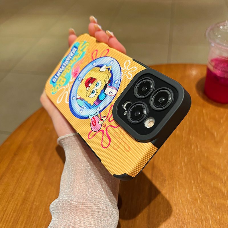 All New Cute Cool Yellow SpongeBob Leather Soft Case IPhone 7 Plus 8 Plus X XS XR XS Max 11 13 12 14 PRO Max 14 Plus Phone Case Girl Girl Women's Fashion